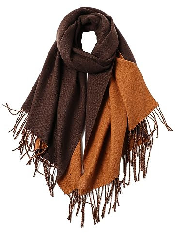 MaaMgic Schal Damen Pashmina Stola Warm Zweifarbig mit quasten/fransen Tücher für Frauen Abendkleider Hochzeit Festlich xxl Schals Herbst Winter Einfarbig Deckenschal MEHRWEG