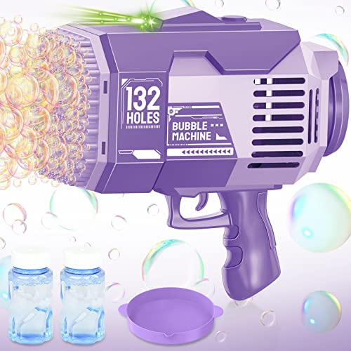 Seifenblasenmaschine Seifenblasenpistole für Kinder, 132 Löcher Seifenblasen Pistole Seifenblasen Hochzeit Deko Seifenblasenspielzeug Geschenk für Kinder, Geburtstag, Party, Bubble Machine (Lila A)