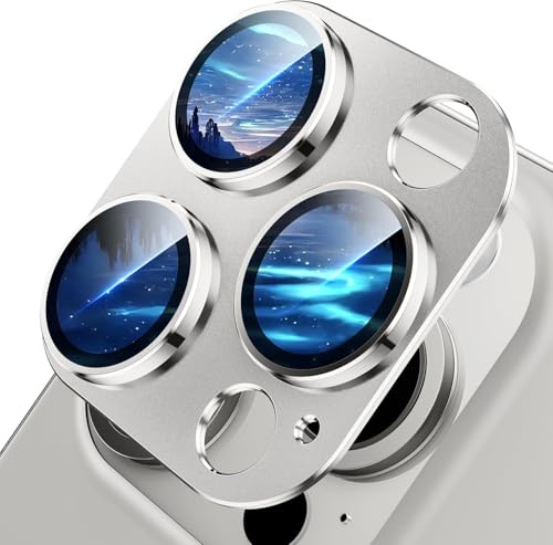 WSKEN for iPhone 15 Pro/iPhone 15 Pro Max Camera Lens Protector - Matte [Shatterproof Test] 9H Tempered Glass Camera Screen Protector Scratch Resistant Metal Ring Cover Accessories Silver Titanium