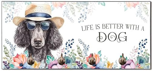 Cadouri Design-Hundegarderobe mit Großpudel - Leinenhalterung für Halsband, Leine & Geschirr - originelles Geschenk für Hundebesitzer - handgefertigt