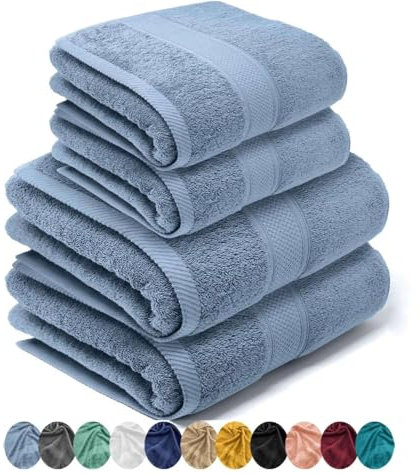 LEBENGOOD – Set Asciugamani Bagno 4 Pezzi – 2 Asciugamani Viso 50x90 cm + 2 Teli Doccia Grandi 70x140 cm – 100% Cotone Spugna OEKO-TEX® – Extra Morbidi Super Assorbenti – Ideali Casa Hotel Spa