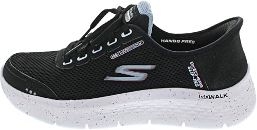 Skechers Go Walk Flex Clear Creek- Tenis para Mujer, Tela Negra con Ribete Malva, 39.5 EU