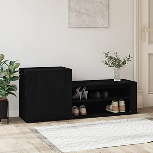 FENLAX Schuhschrank/Schuhbank aus Holzwerkstoff 130x35x54cm Schwarz Schuhschrank Holz Lagerschrank Shoe Organizer Platzsparendes Schuhregal Schuh Aufbewahrung Flurschrank Elegant und Praktisch