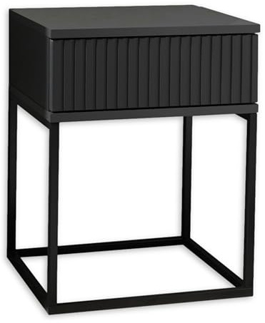 MARLE Nachttisch in Graphit Nachtschrank mit Schublade 40 x 52 x 38,5 cm | Nachtkommode mit schwarzem Metallgestell, Schublade mit dezentem Muster auf der Front, Stauraum für das Schlafzimmer, Graphit