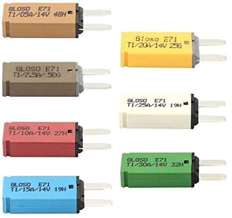DC 14 V 5 A 7,5 A 10 A 15 A 20 A 30 A Mini-Geldautomaten-Leistungsschalter mit automatischer Rückstellung, Flachsicherung for Auto, LKW, Boot mit automatischer Wiederherstellung Ersatzsicherung (Colo