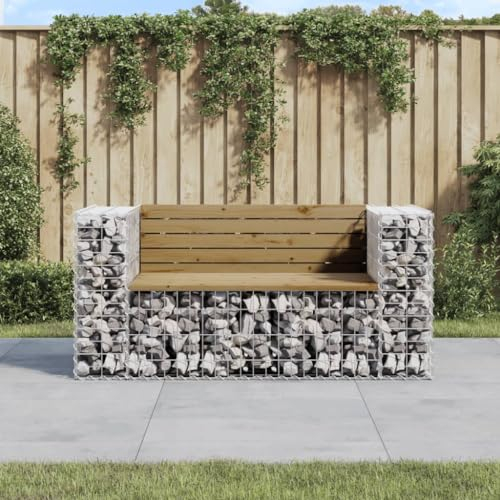 Homgoday Gartenbank aus Kiefernholz mit Lehne und Sitzfläche, 143x71x65,5 cm, Stahlbeine, Pinefarben