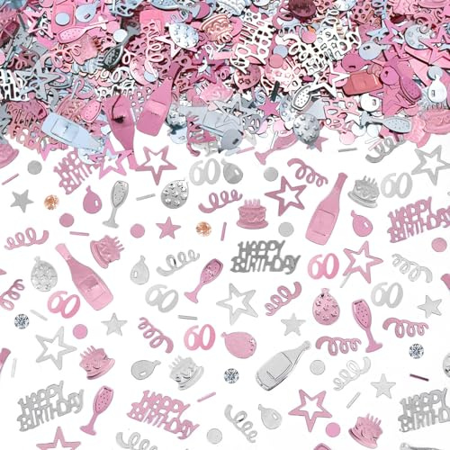 AIVEKE Konfetti 60 Geburtstag Deko - Glitzer Rosegold Happy Birthday Konfetti Partydekoration Geburtstag Streudeko Geburtstag Deko Tischdeko Geburtstagskonfetti