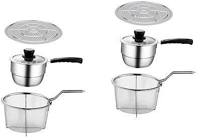 ANSNOW 2 Sets Bratpfanne, Fritteuse, Topf, Spaghettitopf, Suppe, Fritteuse, Sieb Mit Griff, Nudeltopf, Fritteuse, Fritteuse Mit Korb, Instant Noddle Fried, Edelstahl, Kleiner Dampfgarer