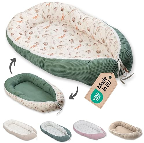 ULLENBOOM Babynest - 100% OEKO-TEX Materialien & Made in EU, Waldfreunde - Babynestchen Neugeborene aus kuscheliger Baumwolle, Ideal als Reisebett & Kuschelnest geeignet
