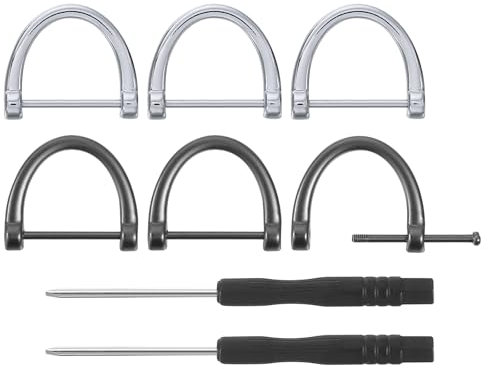 QUARKZMAN D-Ringe Einschrauben Schäkel 6Stk 0.63 Zink Legierung Hufeisen U Form D Ring Schnallen mit Schraubenzieher für Geldbörse Baumarkt Leder Handwerk Schlüsselanhänger Silber/Schwarz