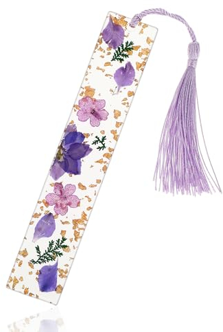 Gepresste Blumen Lesezeichen, Harz Personalisiert Seitenmarkierung mit Quasten Natürliche Getrocknete Blume Lesezeichen Geschenke für Leser Lehrer Studenten Festival (Lila)