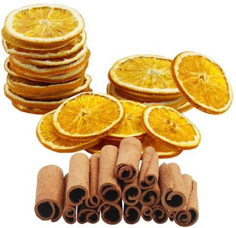 CYIOU 25 Pcs Dried Orange Slices + 25 Pcs Cinnamon Sticks Christmas Wreath Making Supplies Natural Scent Diffuser for Christmas Tree Xmas Craft Wreath Decoration Dried Fruit Floral Supplies