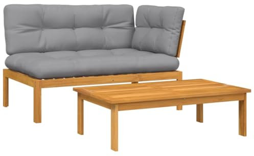 vidaXL Garten Sofa Garnitur 2-TLG., Gartenmöbel Latten-Design mit Kissen, Ecksofa Tisch Modular für Garten Terrasse, Lounge Gartensofa, Massivholz Akazie