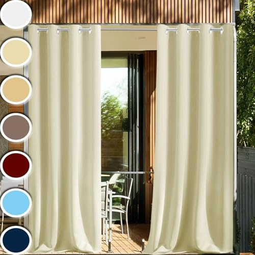HUAXIQUE Tende da Sole per Esterno Antipioggia Con anelli Oscurante Antivento Termiche Protezione Solare Tende per Esterno Impermeabili Per Porta Balcone Gazebo Terrazzi Patio Beige Chiaro 110x210cm