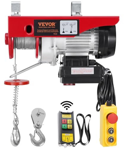 VEVOR Elektrische Seilwinde, 200 kg, Motorwinde mit 100 m kabelloser und 4,2 m kabelgebundener Fernbedienung, 12 m Hubhöhe mit Einzelkabel, Einzel-/Doppelschlingen, Hebezeug für Garage, Lager, Fabrik