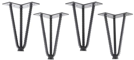 SOTECH 4 x Haarnadelbeine Industrial Look schwarz 200 mm | 3 Streben Hairpin Legs Baustahloptik Möbelbeine für Sofas und Schränke Möbelfuß