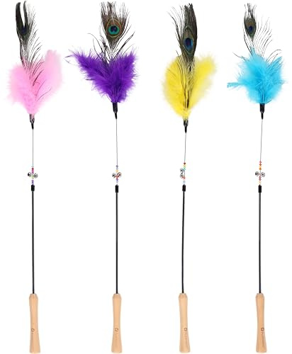 Flamingo giochi per gatti – canna da gioco per gatti Faye 54cm, con campanellino, perline e piume – Nessuna scelta di colore possibile