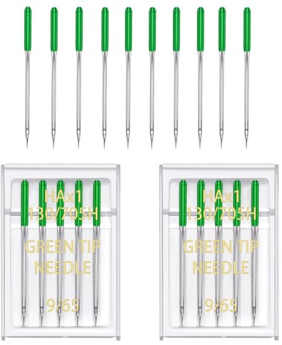 YICBOR Sewing Machine Needles, Universal Regular Point Flat Shank Sewing Needles HAX1 130/705H Compatible with Singer, Brother, Janome, Pfaff and Other Brand Sewing Machine (Green Size 9-2pack)