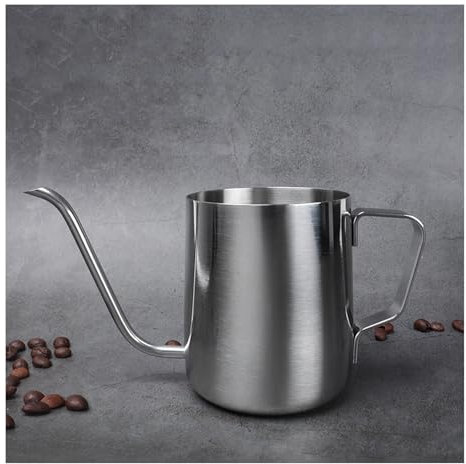 Bricco per Latte in acciaio inox, Brocca per cappuccino 350 ml, tazzina pentolino latte bollitore latte con Bilance caffè Latte Art Penna caffè (Argento)