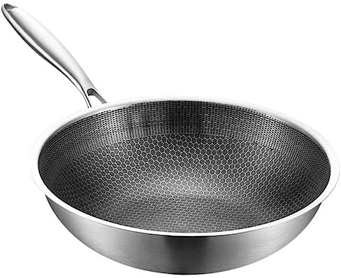 Genérico Wok Inoxidable De Sartén Antiadherente Para Cocina De Inducción Mango Portátil y Diseño Práctico Utensilio Multifuncional Para Freír y Cocinar