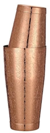 QIUYMGFG Cocteleras Cocktail Kit de Coctelera Boston de 2 Piezas con Juego de Lata de coctelera de Barra con patrón grabado-800ml y 500ml(CopperW Spirit)