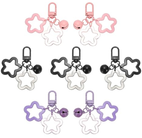 PATIKIL 7 Pezzi Portachiavi Acrilici A Stella A Cinque Punte Per Chiavi | In Colori Candy, Nero/Rosa/Viola, Con Charm Campanella, E Borse, Portachiavi A Stella, Acrilici