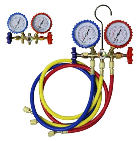 Manifold Gauge Set - AC Manifold Gauge Set, Recharge Measuring Refrigerant Hose for R134A R22, R410, R12 | Automotive AC Diagnostic Tool, Gauge Kit for Car Air Conditioning Repair Pressure Monitoring