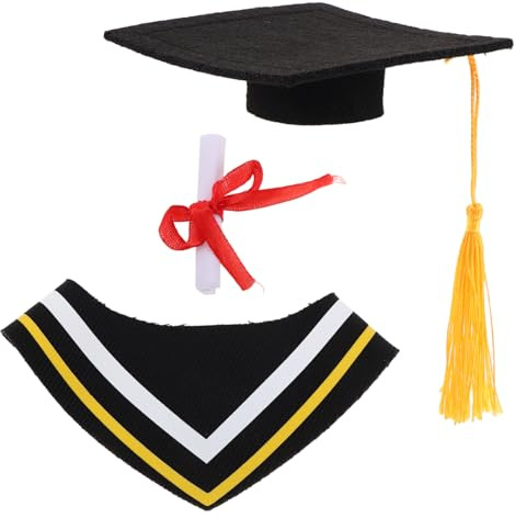 IMIKEYA Plüschbär Abschlusskleidung Mit Mütze Und Talar Tierkostüm Für Graduierung Geeignet Für Bachelor Und Doktor Süßes Outfit Für Kuscheltiere Mit Gelbem Schal Und Zertifikat