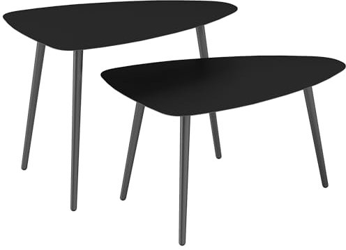 Outsunny Couchtisch 2er Set, Wetterfest Balkontisch aus Stahl, Beistelltisch im Geometrischem Design, Kaffeetisch Outdoor, Gartentisch Terrassentisch für Garten Terrasse Balkon Schwarz