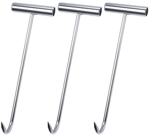 Keboyoe 3 Pièces Crochet leve Plaque 30 cm Lève-Couvercle d'Égout Crochets en T en Acier Inoxydable Crochets à Viande pour Boucherie Couvercle de Regard Crochet pour Leviers de Couvercle de Canal