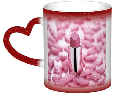 LDTVSFZQ Tasses à café en céramique de 325 ml, motif rouge à lèvres rose à changement de couleur, tasse à café fantaisie personnalisée, tasse à thé rouge, tasses à café cool pour hommes et femmes