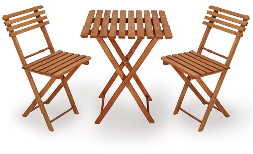 SPRINGOS Ensemble de balcon en bois 3 pièces pliables avec 2 chaises + table - Marron - Bois de buk imprégné - Résistant aux intempéries - Meubles pliants - Pour terrasse et balcon - Confortable et