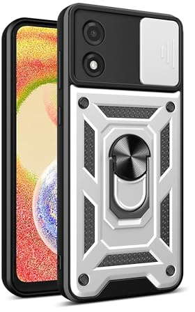 JayModCase Funda para Motorola Moto E13 Carcasa con Protección Militar Antigolpes, Cubierta de Cámara Deslizante y Soporte de Anillo Giratorio 360° Case for Moto E13 - Plateado