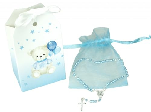 LivuX Set regalo per battesimo/orso, rosario per bambini, regalo per battesimo per ragazzi o ragazze, ricordo religioso, Pietra