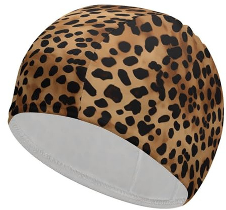 Bonnet de bain en tissu à motif léopard pour cheveux courts et longs pour garder les cheveux secs, bonnet de bain imperméable pour homme et femme, extensible, confortable, antidérapant