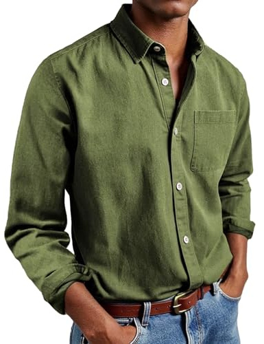 Neteson Camisa Hombre Manga Larga Camisa Botones con Bolsillos Regular Fit Casual Shirts Top Color Sólido