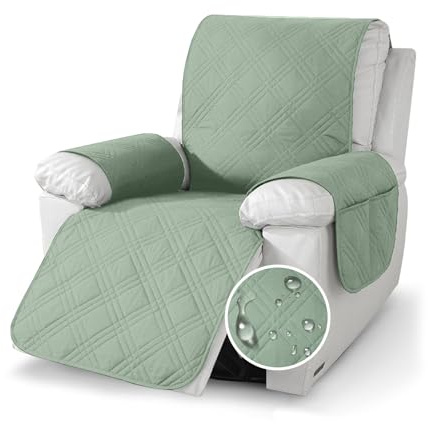YushengTai Sesselschoner, Sesselschoner für Relaxsessel 100% Wasserdicht, Anti-Slip 1 Sitzer, Maschinenwaschbar sesselschoner für Fernsehsessel mit 4 Taschen, 2 Verstellbaren Riemen (Grün)