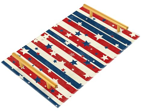 Bandeja decorativa de almuerzo con asas, diseño de estrella americana a rayas para cocina, joyas, perfumes, para granja, servir charolas para desayuno