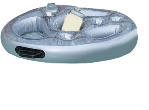 CWOQOCW Aufblasbarer Getränkehalter, aufblasbare schwimmende Getränkebar mit 9 Fächern, PVC-Pool-Kühler mit Griffen, schnelles Aufblasen (Silber)
