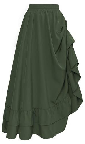 SCARLET DARKNESS Maxikjol i gotisk steampunk-stil för damer, med hög midja, dubbelskiktad medeltida kjol med dragsko, Grön, XL