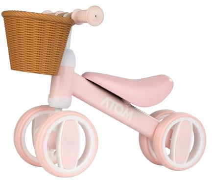 HTI Atom Kinder Bobble Bike Pink mit Korb | Mein erstes Laufrad für Kleinkinder | Leichtes Balance-Bike, Lauflernrad, Trainingsrad | Kinder Laufrad ab 1 Jahr