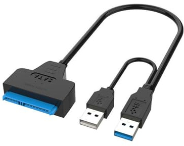Ksikdeg Cable adaptador doble USB 3.0 a ATA serial, protección contra sobrecorriente integrada para disco duro de escritorio de 2.5/3.5 pulgadas, solución de respaldo para fotógrafos