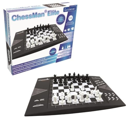Lexibook Chessman Elite, Schackspel, interaktiv schackdator, 64 svårighetsgrader, LED, batteridriven eller 9V-adapter, vit/svart, CG1300LXB