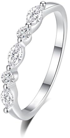 Stfery Bague Femme Or 14 carats, Anneau Empilable Incrusté de Lab Diamant Marquise, Bague Fine Or Blanc 585 Taille 48