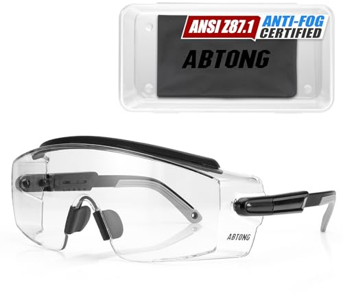 abtong Sicherheits-Überbrille, mit beschlagfrei und kratzfest Gläsern, Verstellbaren Bügeln ANSI Z87.1 Certified für Labor & Industriell