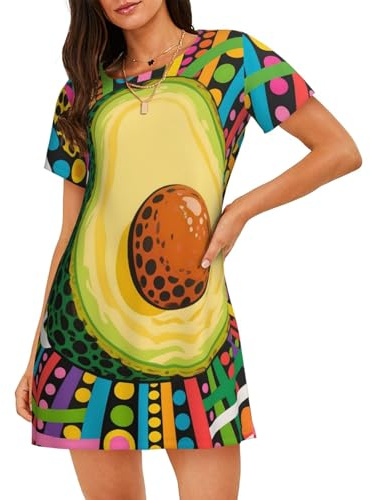 Zelinge Dot Art avokado bekväm nattklänning för kvinnor nattskjorta vardaglig sovklänning t-shirt nattkläder small
