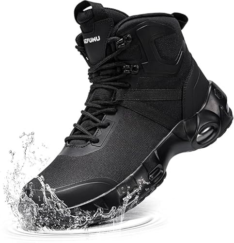Kefuwu Military Tactical Boots Men Waterproof 6 Inches Non Slip 9 Men,Black