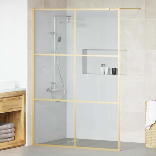 IKAYAA Mampara Ducha Fija 140 x 195 cm Panel Pantalla Fijo Ducha de Vidrio ESG - Mamparas de Ducha Fija con Cristal Templado 5 mm - Mampara Fija Dorado#3