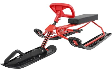 Trineo con volante para niños y adultos, trineo de carreras con freno, cuerda de tracción y asiento acolchado de poliuretano, hasta 100 kg de capacidad de carga, para deportes de invierno