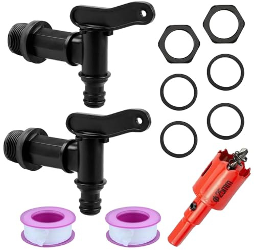 Uoimky Auslaufhahn für Regentonne, 2 Stück 3/4 Zoll Kunststoff wasserhahn regentonne Ersatzhahn Auslaufhahn mit Dichtung Regenfass Adapter für Regeneimer Tank Gartenarbeit